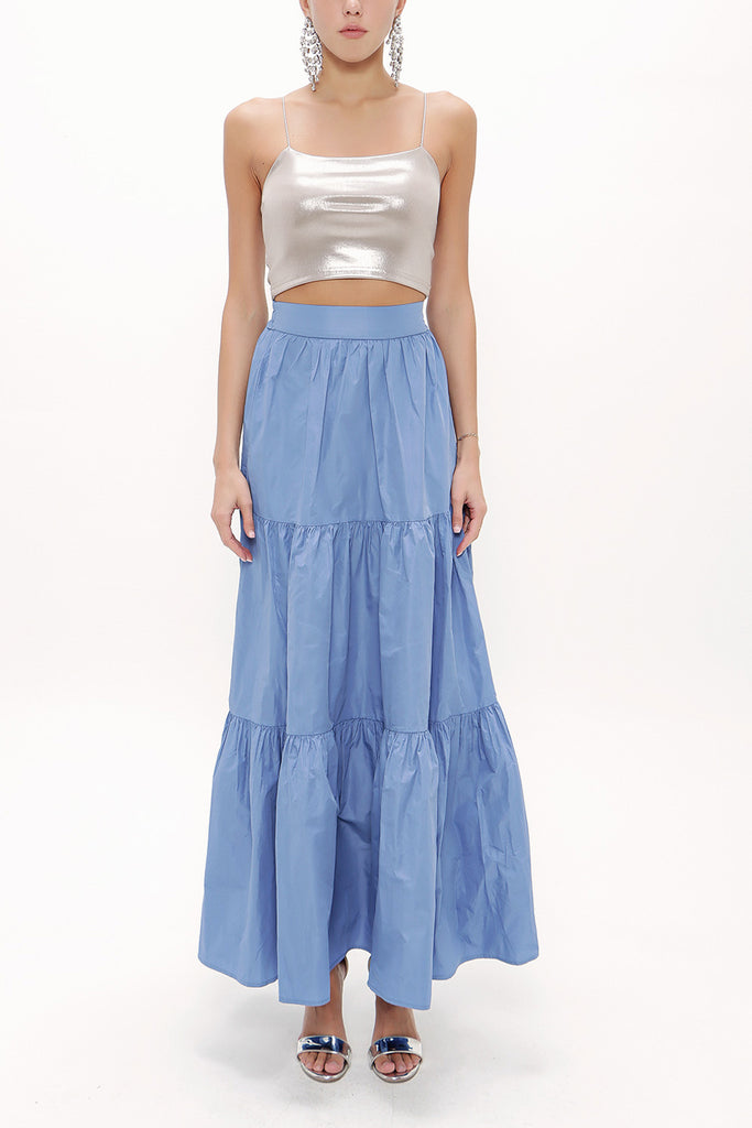 Blue Elastic and Pleated maxi skirt 81099
