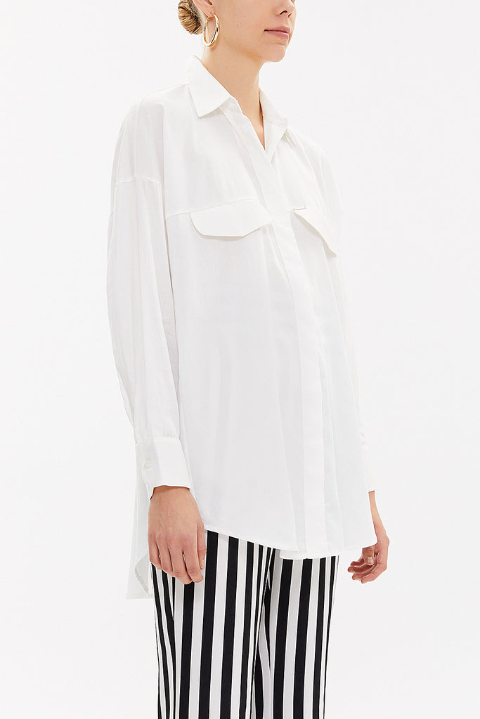 White Wide cut poplin shirt 10745