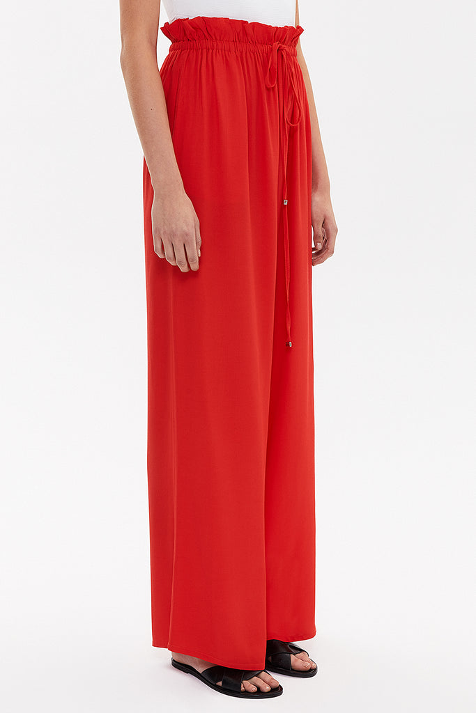 Red Elastic waist wide leg pants 41345