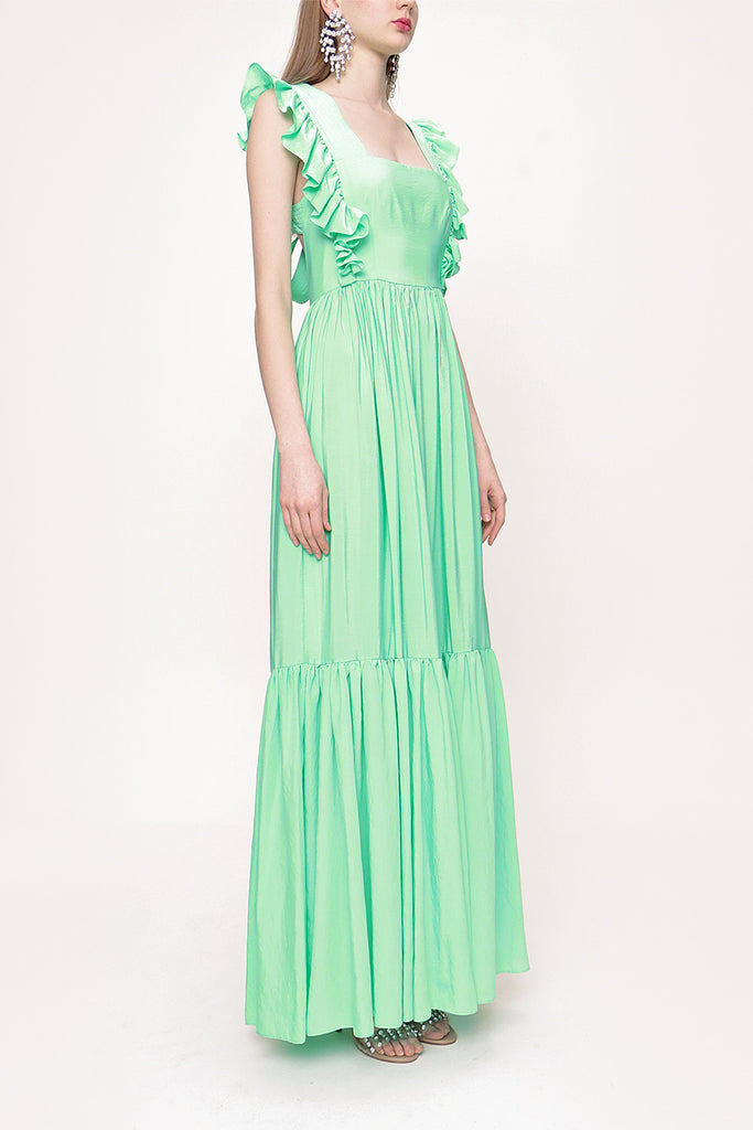 Green Sleeveless ruffled dress 93562