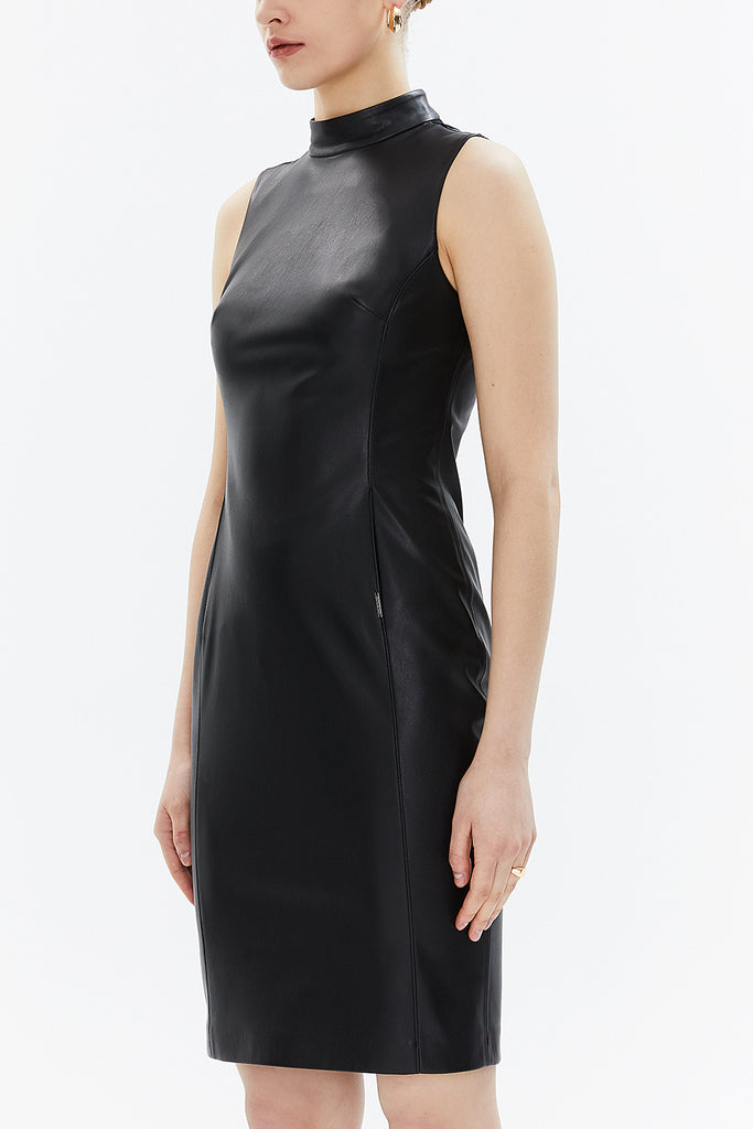 Black Leather Slim fit zipped dress 93360
