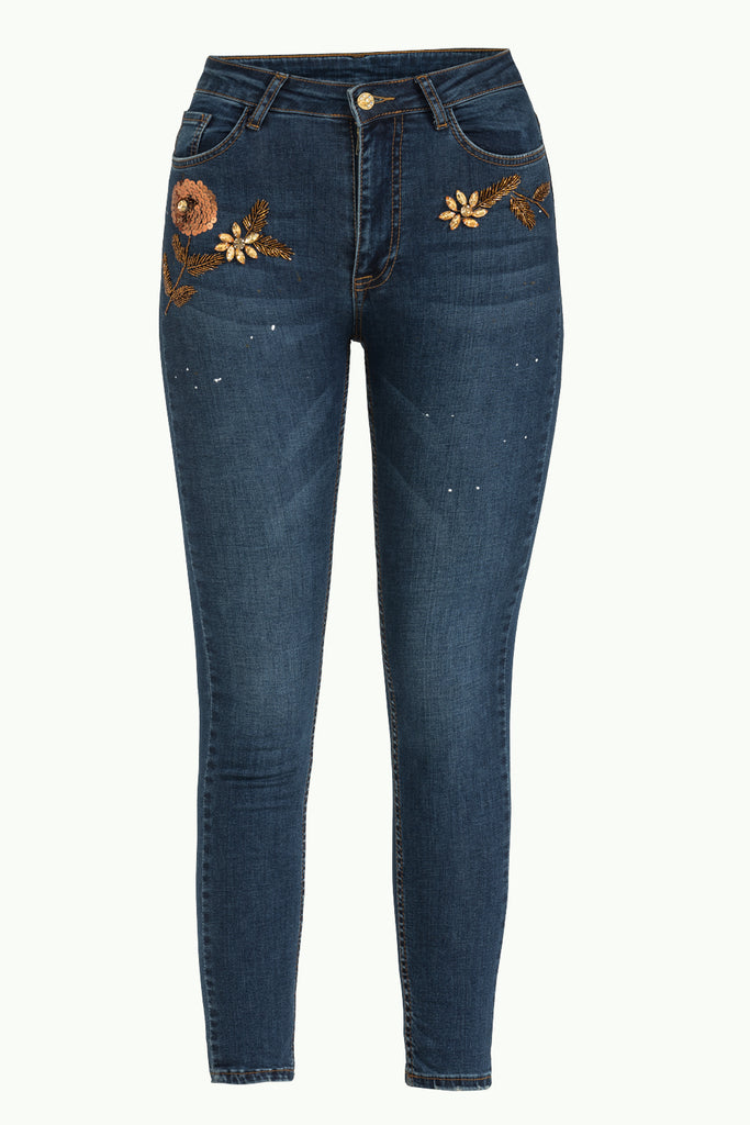 Işlemeli Skinny Fit Jean Pantolon 41284