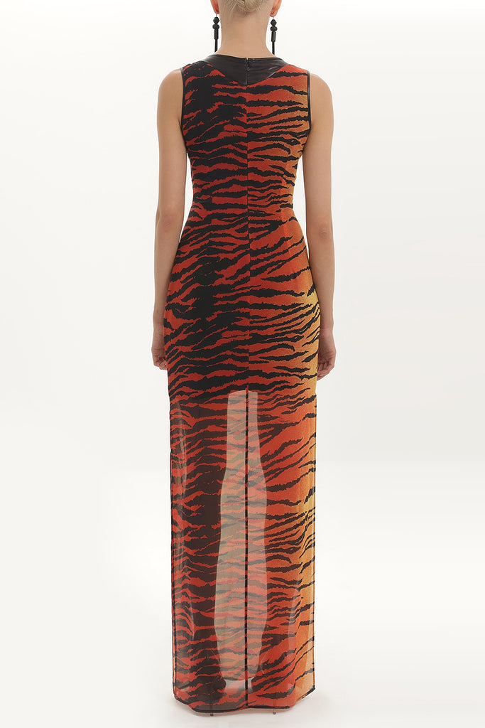 Red Leopardskin strappy  maxi chiffon maxi dress  91364
