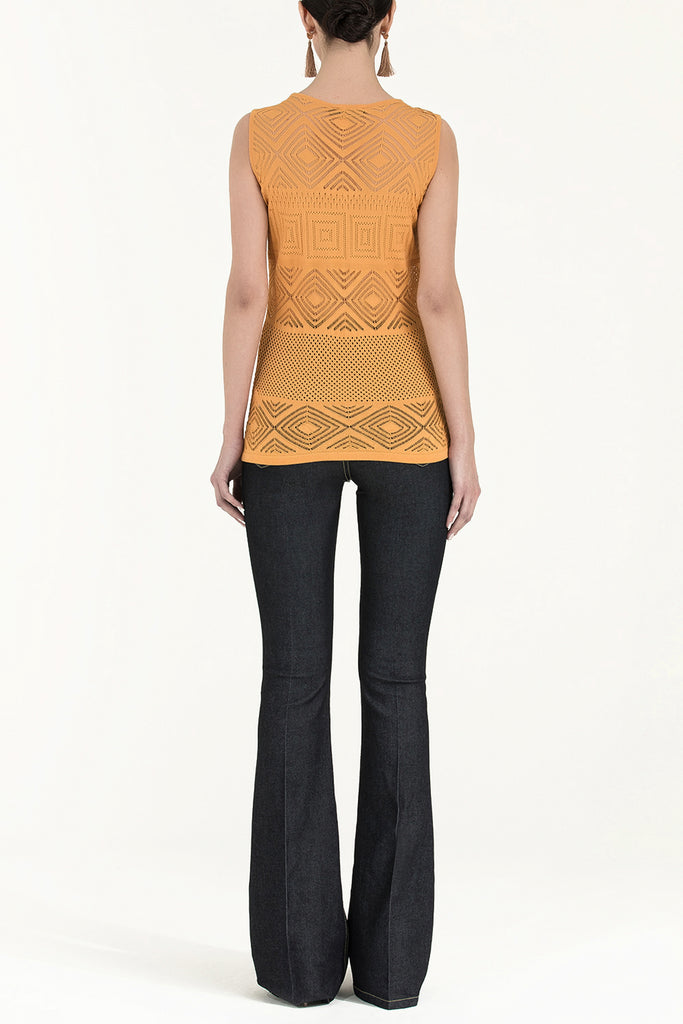 Mustard Hole woven  sleeveless tricot  blouse  28649