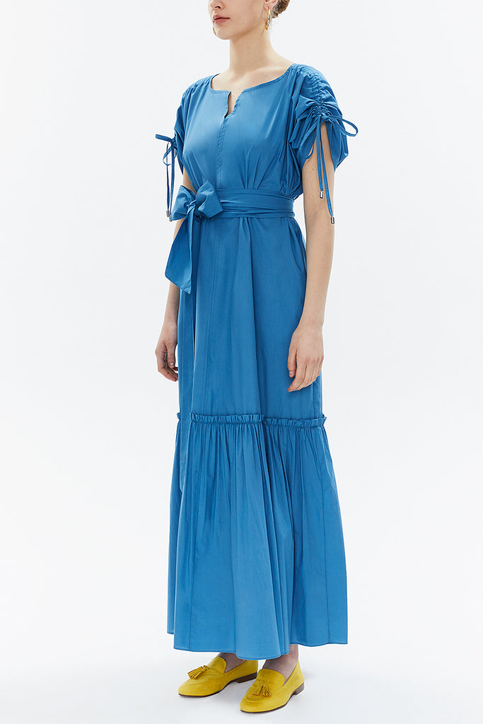Blue Pleated sleeve wide cut maxi dress 93343