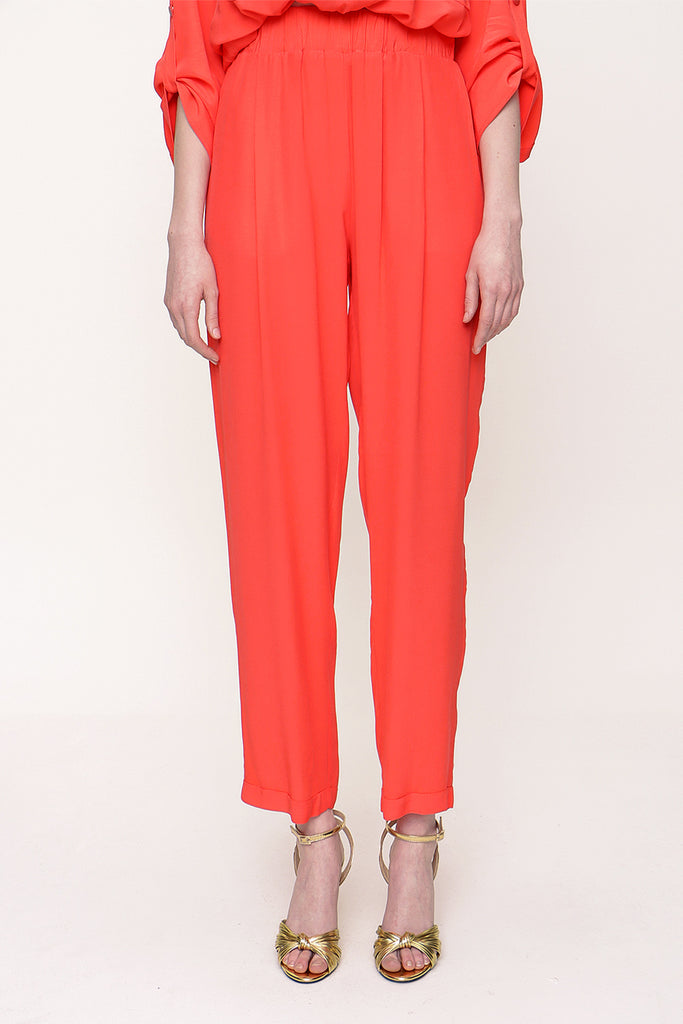 Red Elastic waist wide cut pants 41600