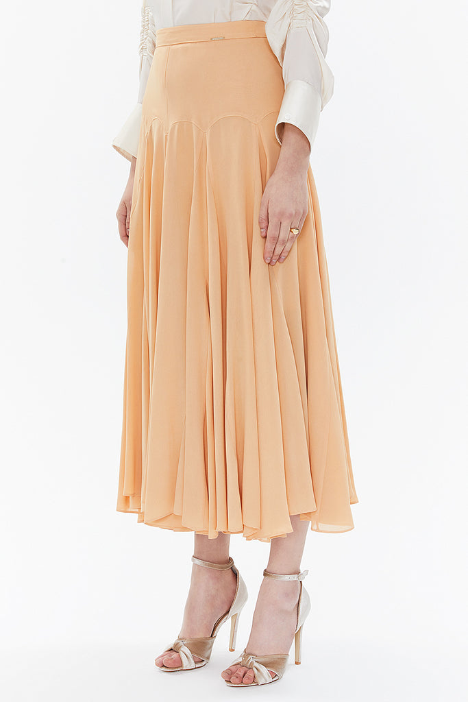 Mustard High waist godet midi skirt  81113