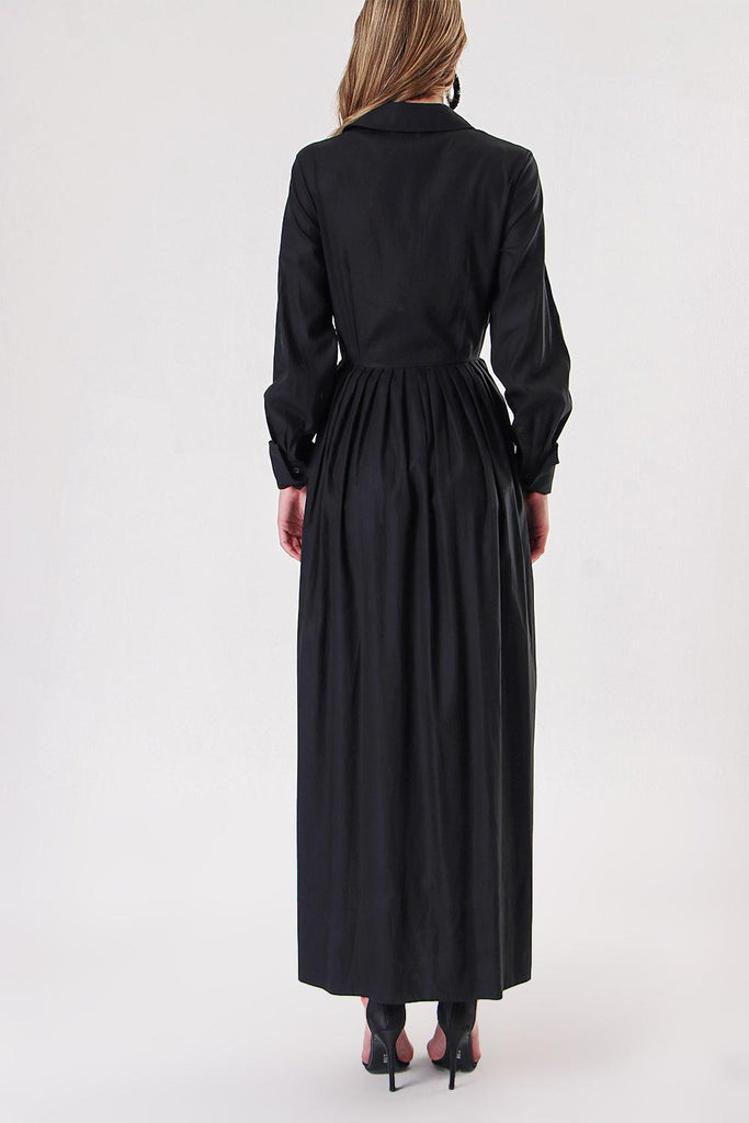 Siyah Pili Detaylı Uzun Gömlek Elbise 94149
