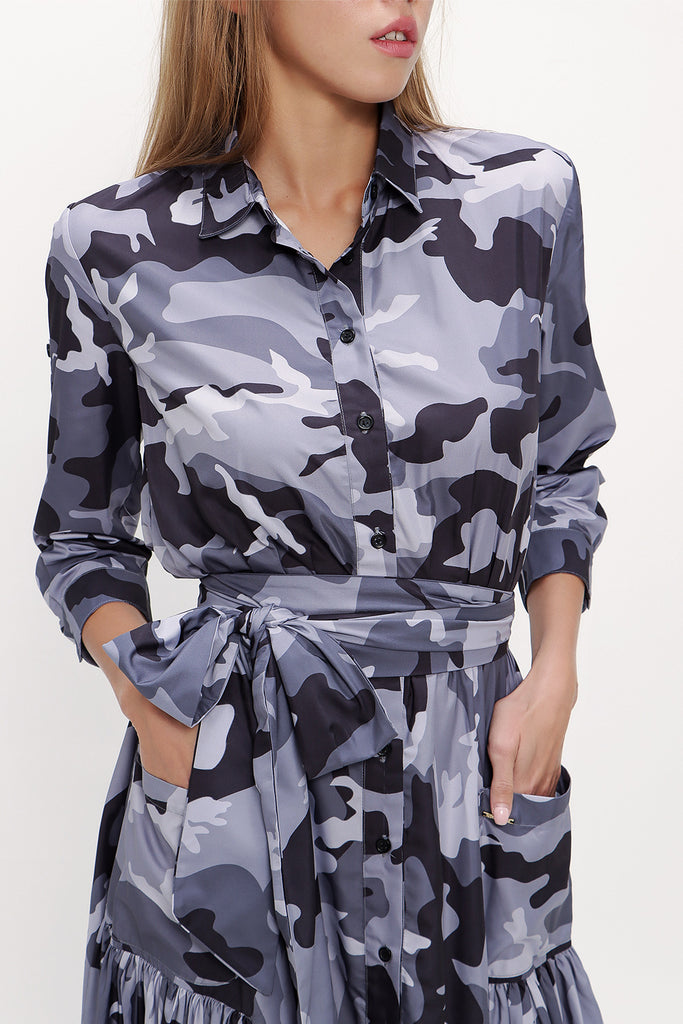 Camouflage Pocket and elastic maxi dress 91796