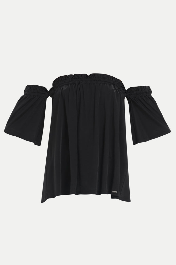 Black Elastic  off shoulder  woven  blouse  19702