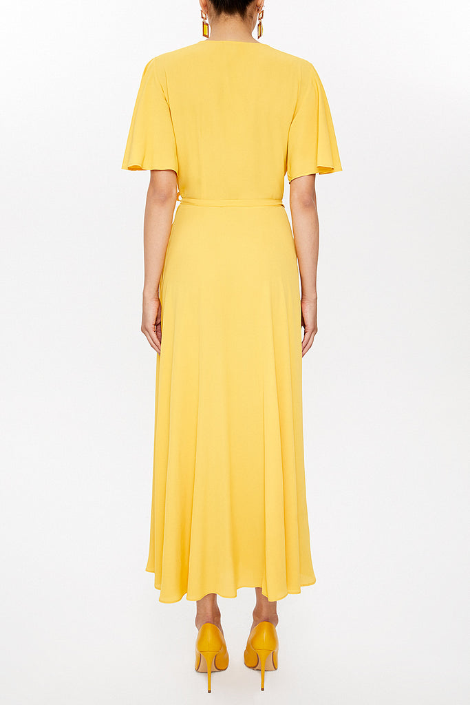 Yellow V-neck wrap-over maxi dress 93207