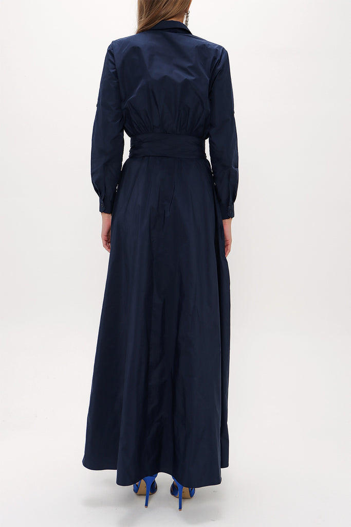 Navy Blue Pleated maxi taffeta dress 93775