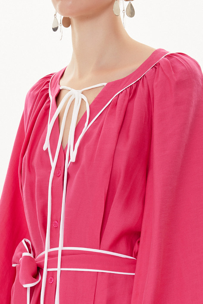 Fuchsia Embroidery detail long sleeve dress 93438