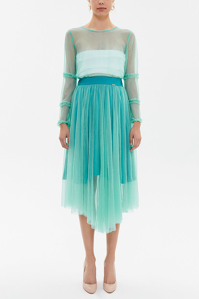 Turquoise Elastic waist tulle skirt 81075