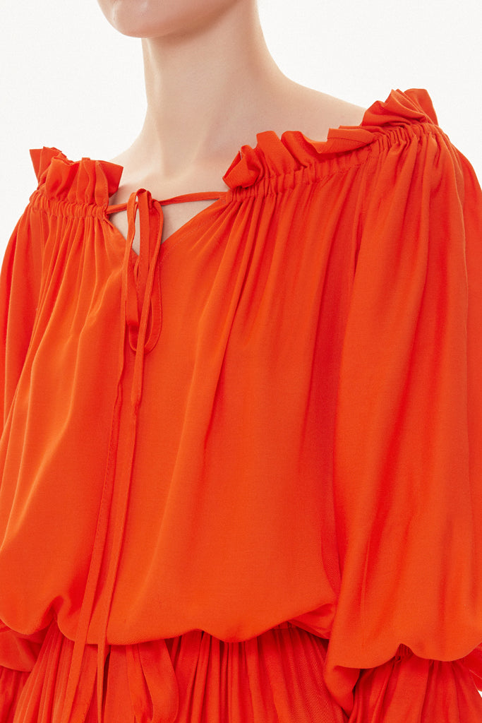 Red Off shoulder ruffled dress 93465