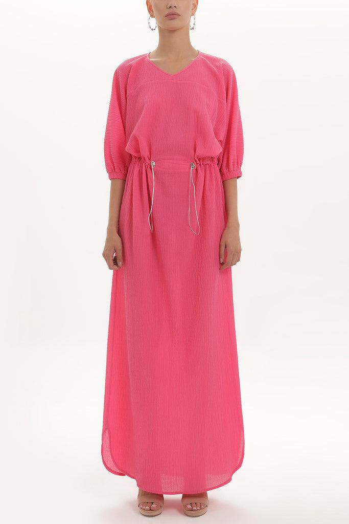 Pink Lace-up wide cut maxi dress 92450