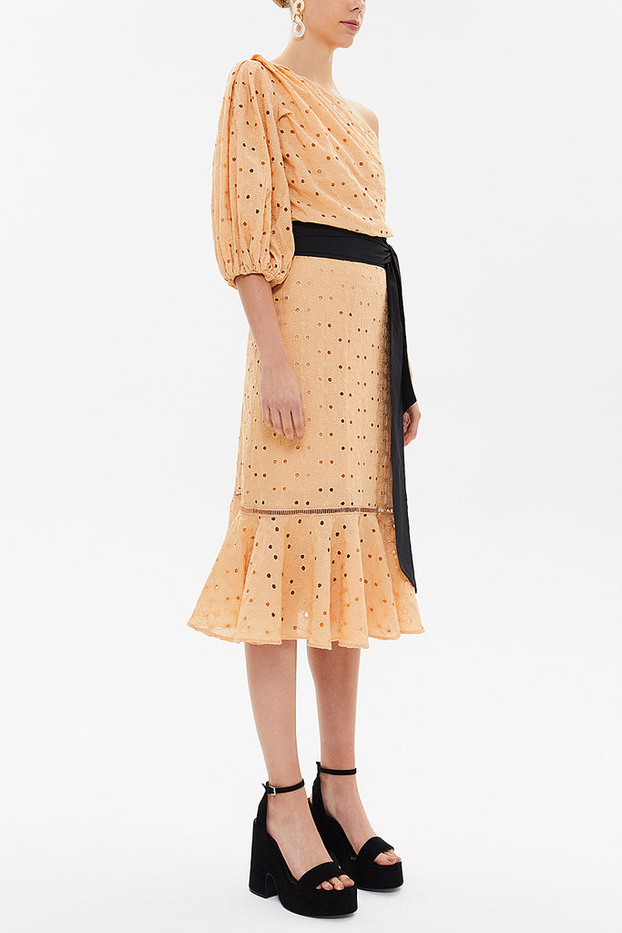 one shoulder balloon sleeve midi dress Chiffon One Shoulder Balloon Sleeve Cut Out Midi Dress Warehouse : Evening Dresses : VogaCloset Bahrain