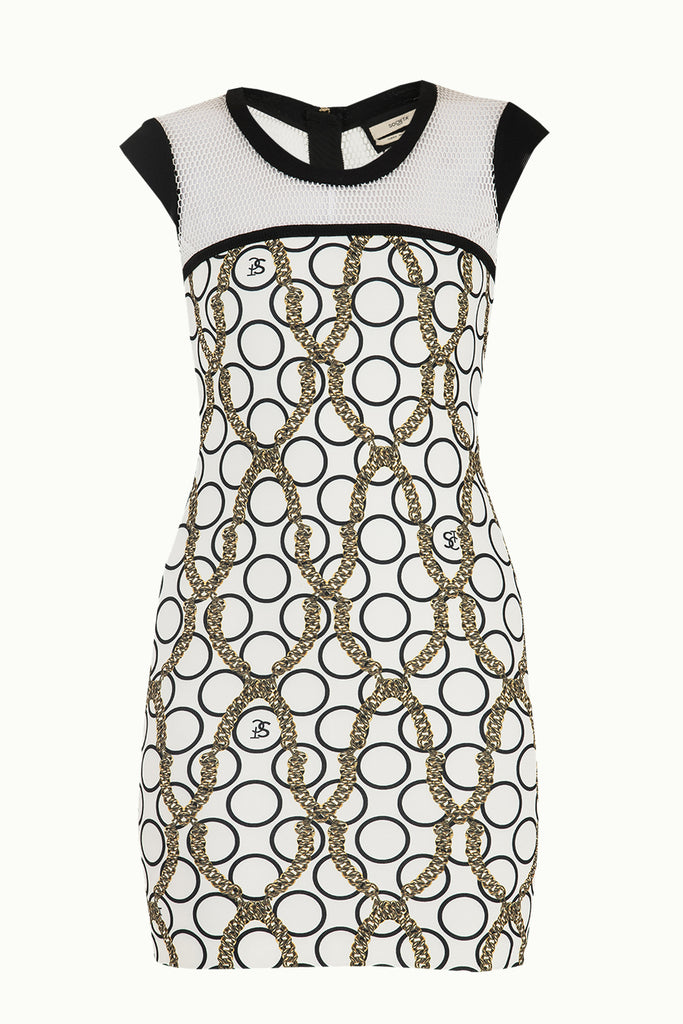 Rings And Chain Net fabric mix  strappy   woven  mini dress  91488
