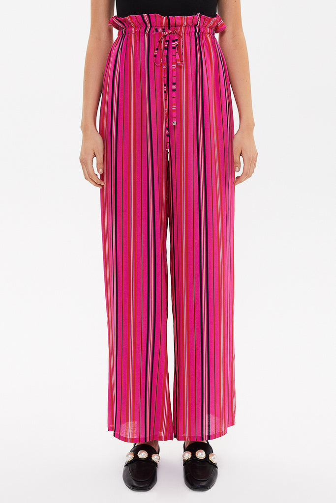 Pink Striped Wide cut elastic waist pants 41369