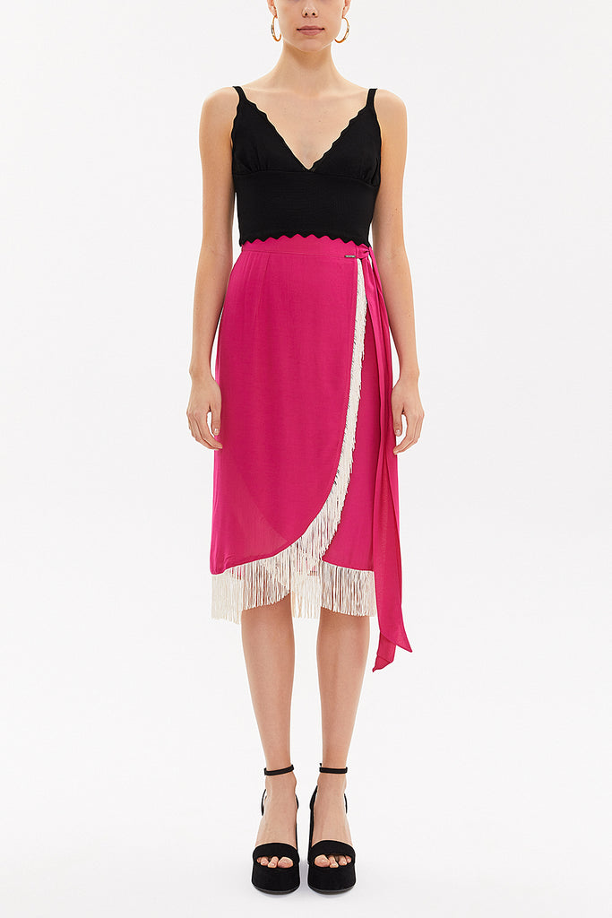 Fuchsia Wrap-over tassel skirt  81071
