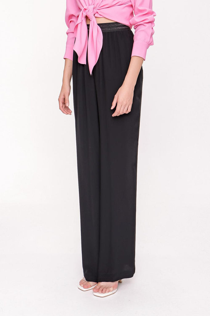 Black Elactic belted pants 41615