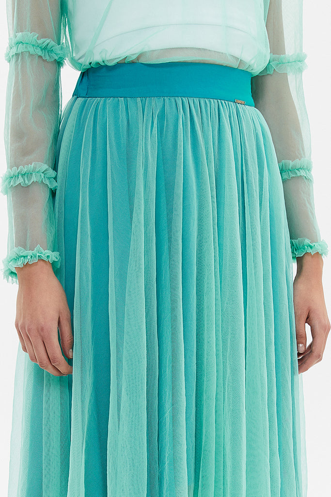 Turquoise Elastic waist tulle skirt 81075