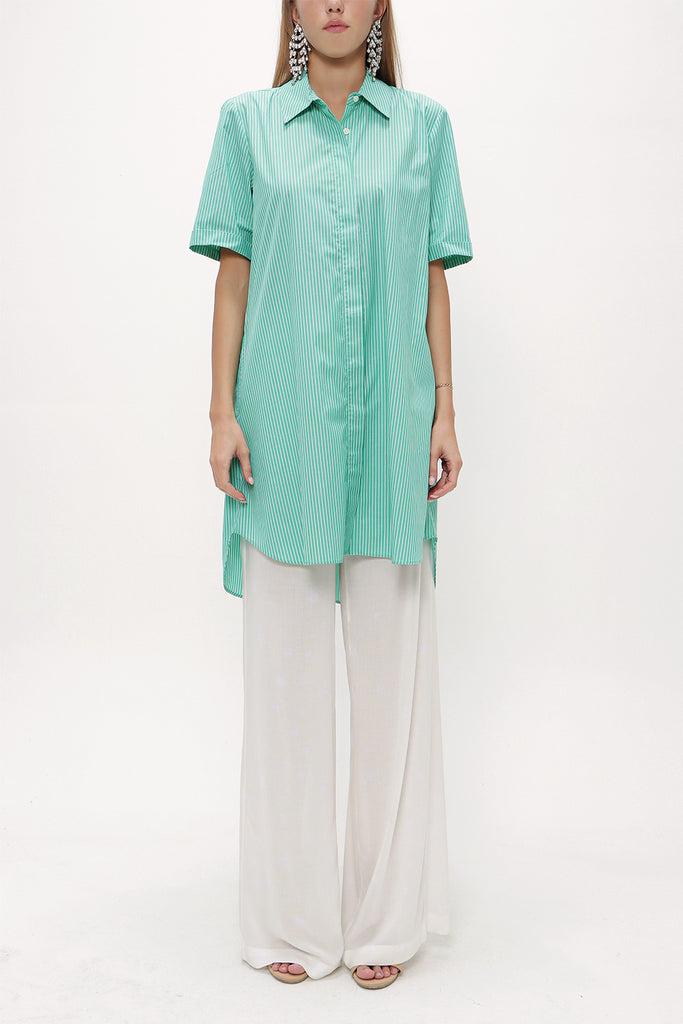 Green Short sleeve poplin shirt 10732