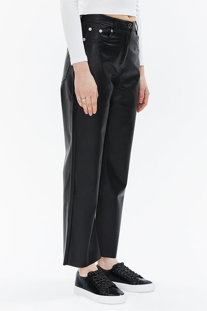 Black High waist  wide leg leather  pants 41512