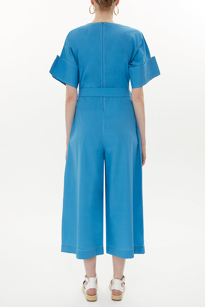 Blue Wide cut poplin jumpsuit 10106