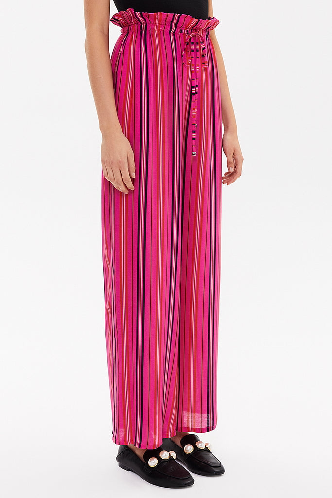 Pink Striped Wide cut elastic waist pants 41369