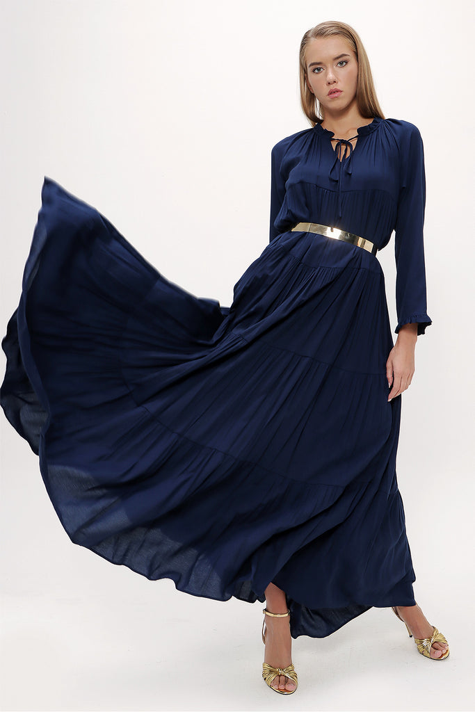 Blue Wide cut Pleated maxi dress  93742