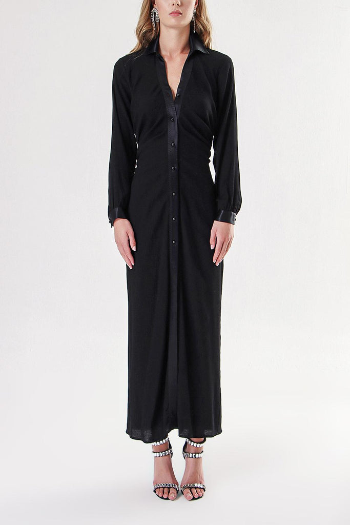 Siyah Beli Büzgü Detaylı Gömlek Elbise 94152