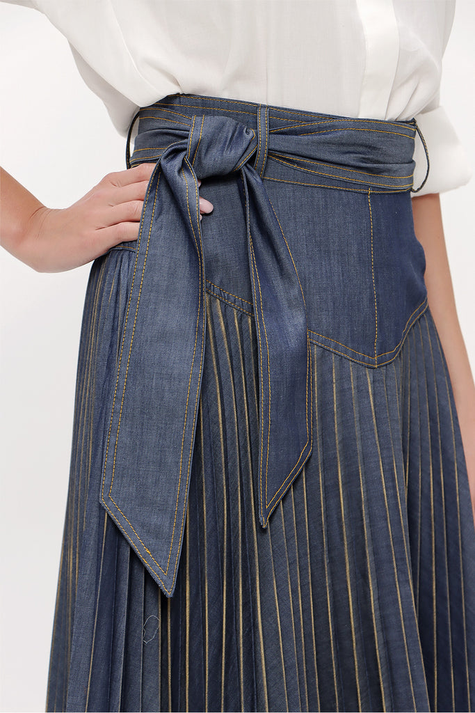 Navy Blue Pleated maxi skirt 81169