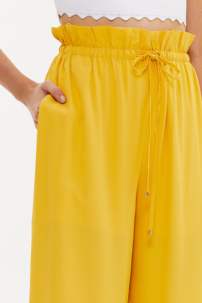 Yellow Wide cut elastic waist pants 41369