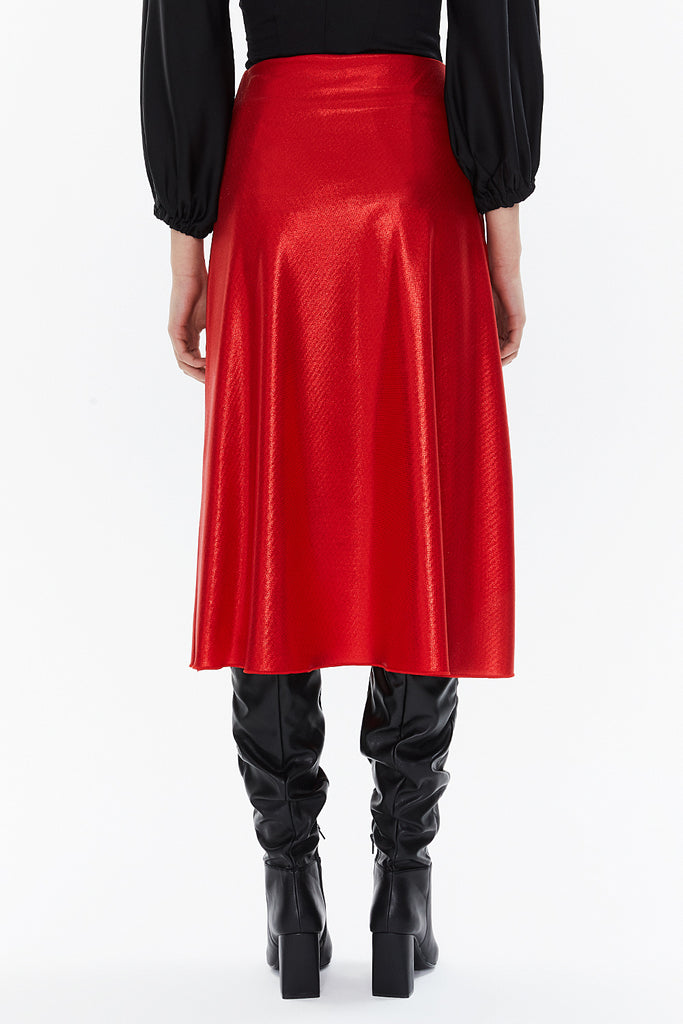 Red Elastic waist midi skirt 81150