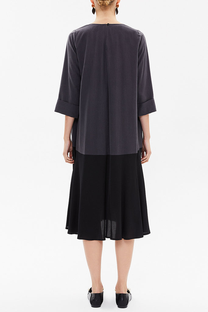 Black Contrast colour wide cut midi dress 92376