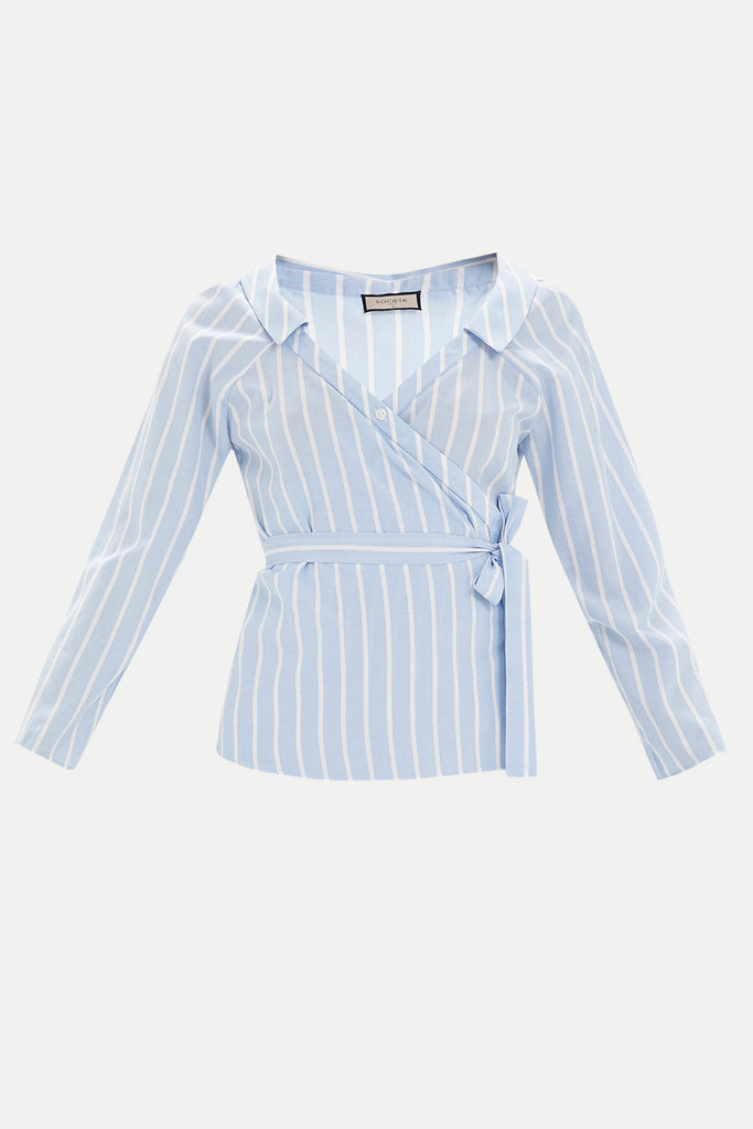 Blue Wrap-over  poplin shirt  10674