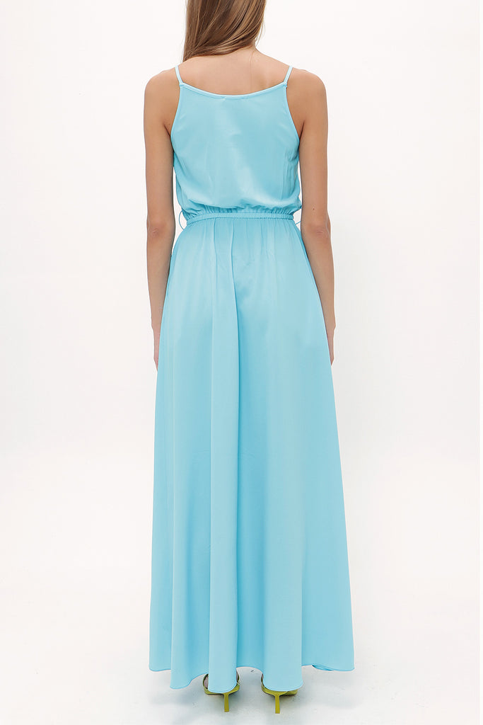 Turquoise Lace-up spaghetti straps maxi dress 92378