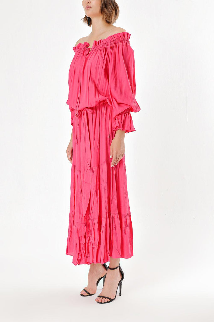 Fuchsia Off shoulder ruffled dress 93465