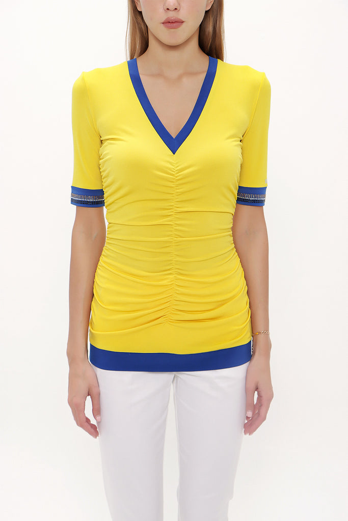 Yellow V neck blouse 18786