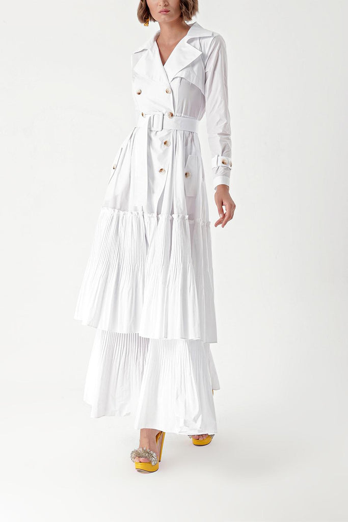 Beyaz Pilise detaylı trenç elbise 94285