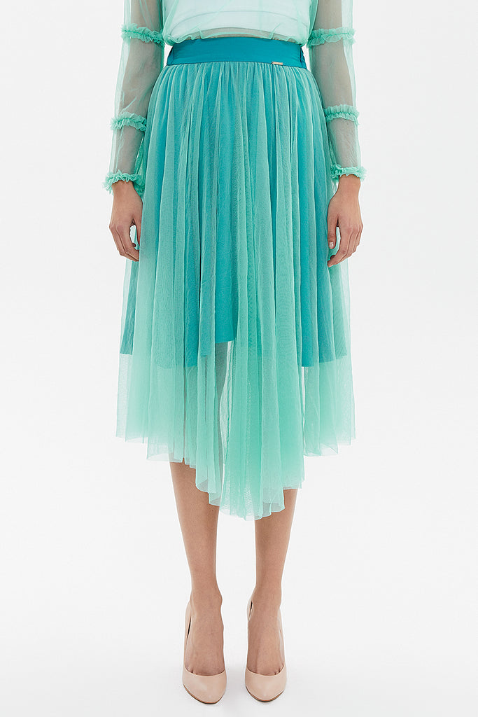 Turquoise Elastic waist tulle skirt 81075