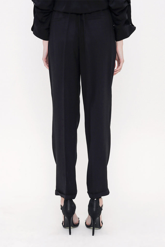 Black Elastic waist wide cut pants 41608