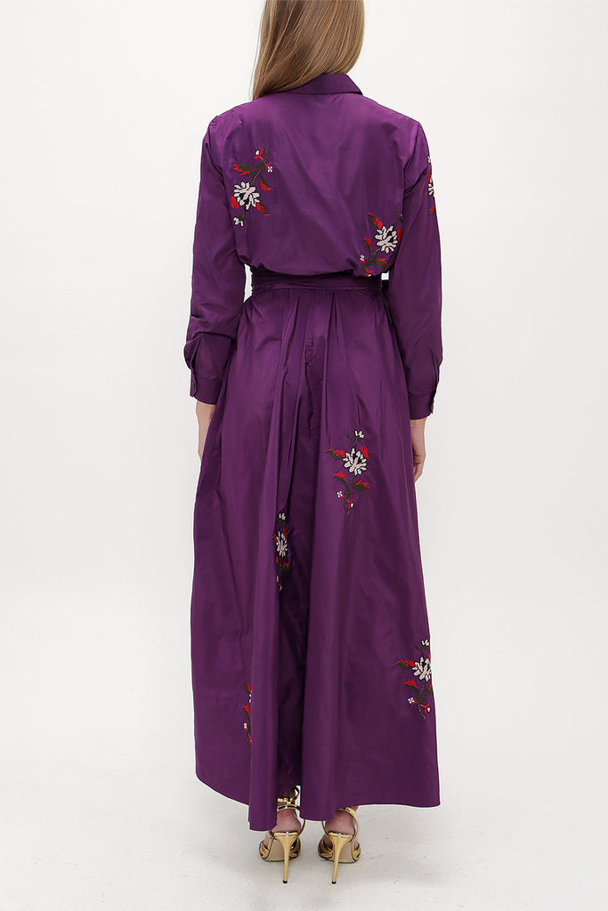Purple Embroidered and Pleated maxi dress 93072