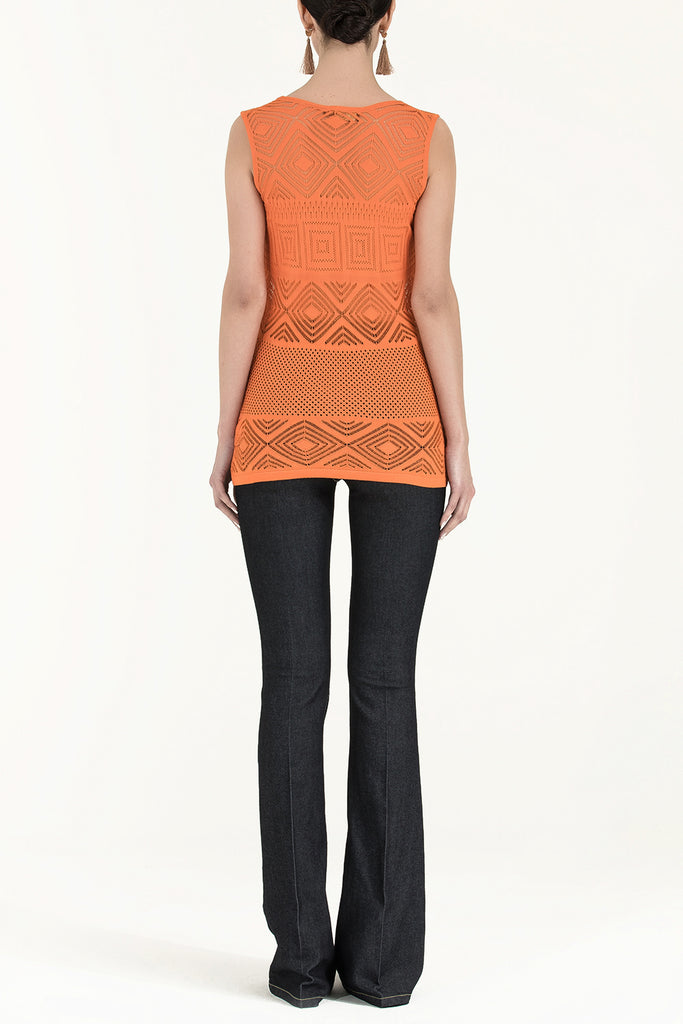 Orange Hole woven  sleeveless tricot  blouse  28649