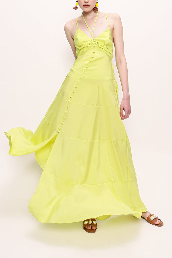 Yellow V neck sleeveless dress 93563