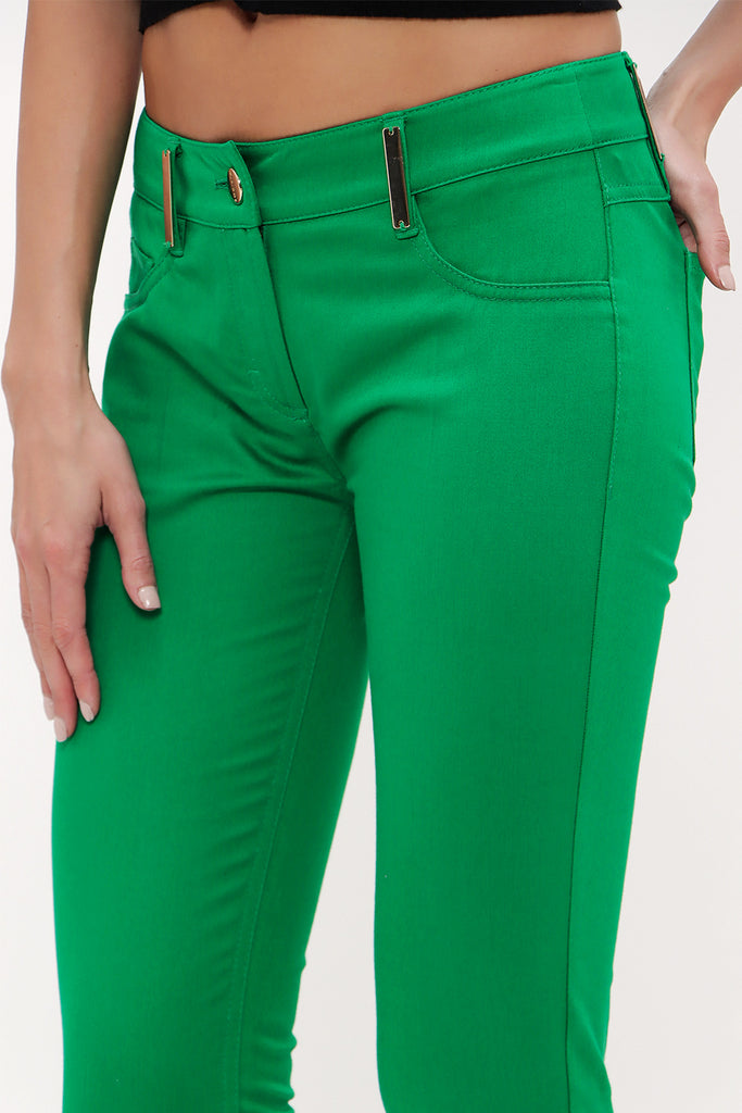 Green Slim fit cotton pants 40932