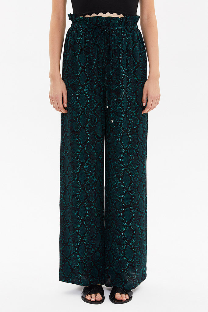 Patterned Elastic waist wide leg pants 41345