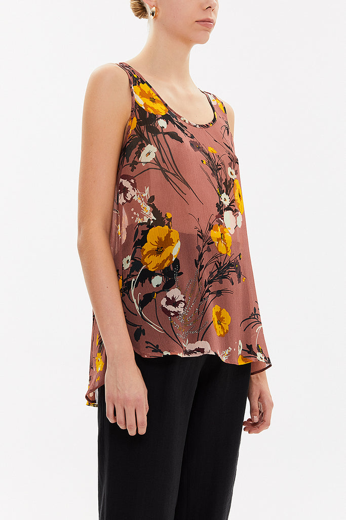Salmon Printed wide cut sleeveless blouse 19692