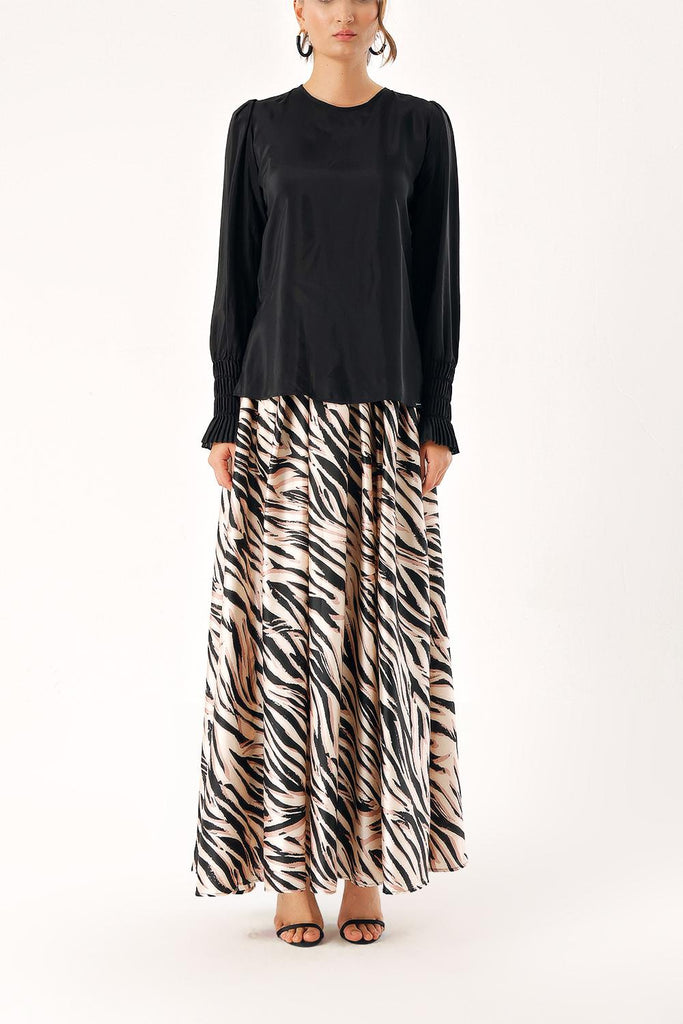 Zebra Pattern Elastic and gathered long skirt 81274